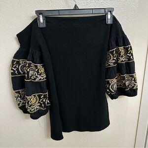 Free People off-the-shoulder top with embroidered balloon sleeves